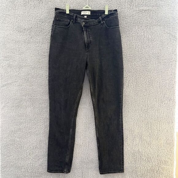 Abercrombie & Fitch 90's Slim Straight Ultra High Rise Jeans Size 32 Black Curve - Picture 1 of 8